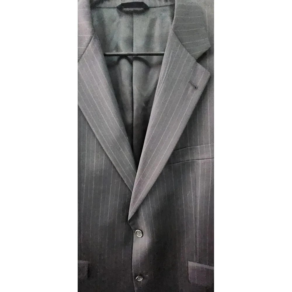 Burberry Men's Suit Blazer 46R 2-Button‎ Grey Pin-Striped 100% Wool EUC